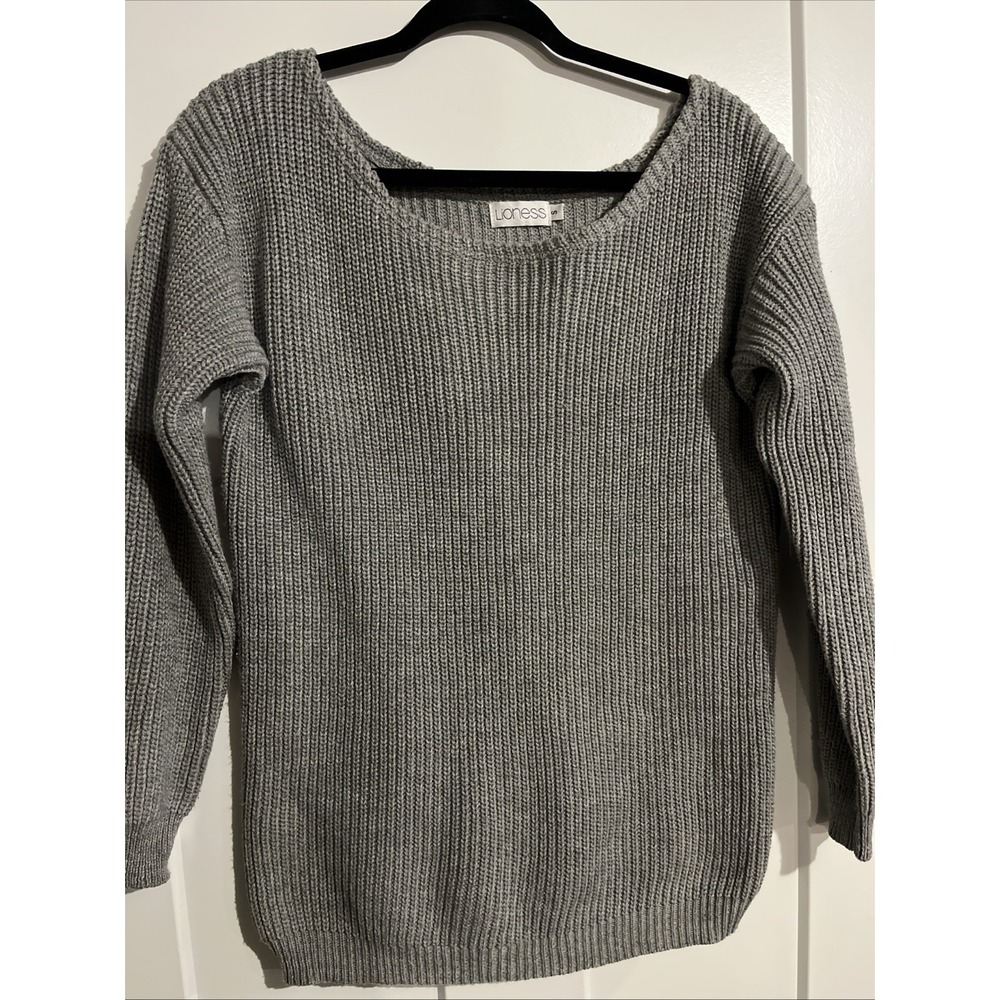 Lioness Oversized Knit Sweater Gray Womens Small Pullover Long Sleeve Ribbed